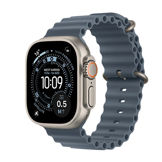 Apple Watch Ultra 3 (2025) 5G 49mm Natural Titanium Case with Ocean Band Anchor Blue